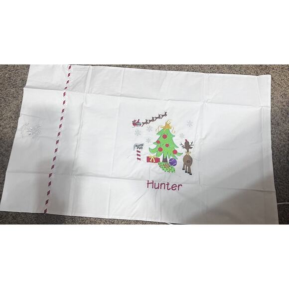 New Personalized Pillowcase “Hunter” Kids White Christmas Embroidered Santa - Picture 1 of 6